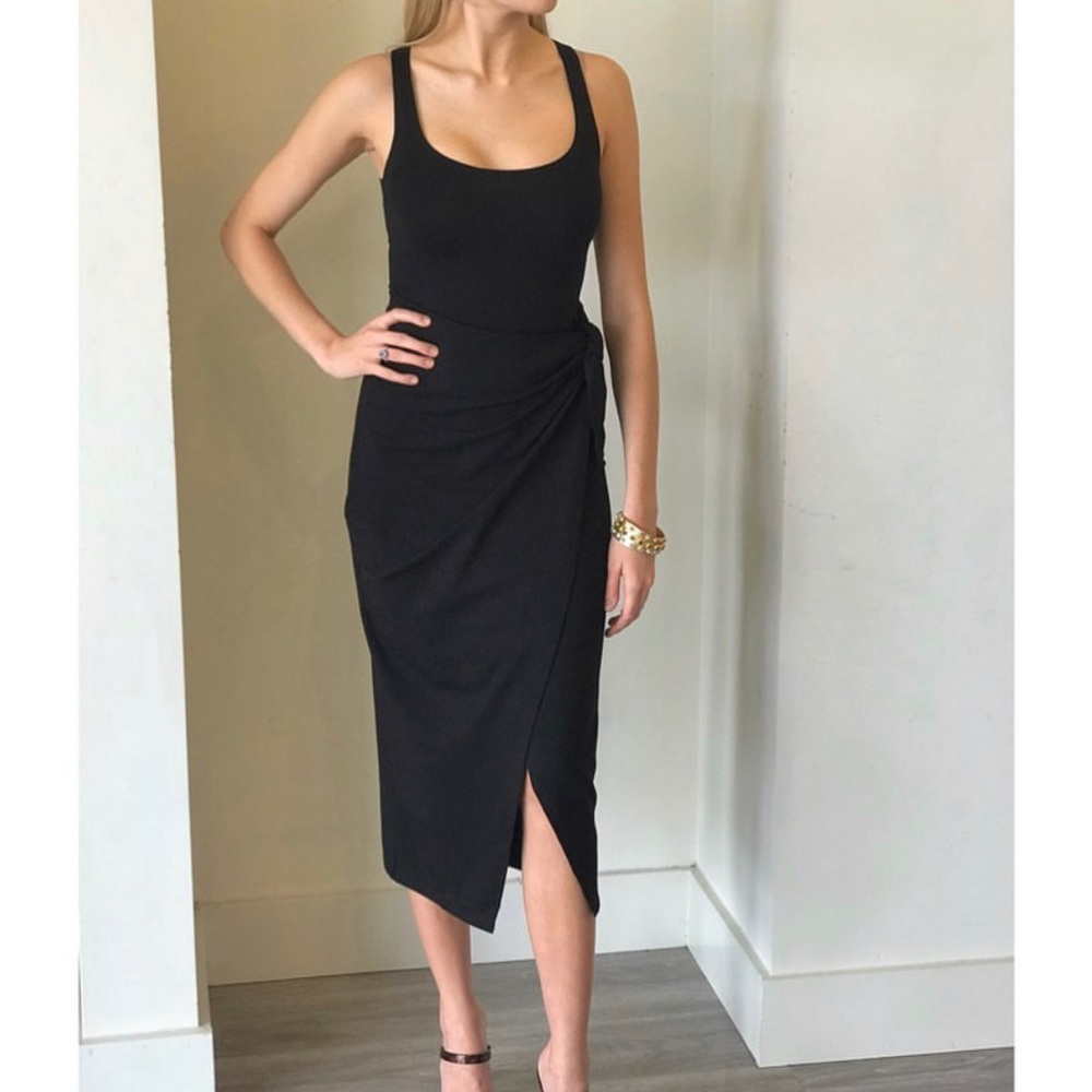 French Connection Black Toe Wrap Bodycon Dress Mid